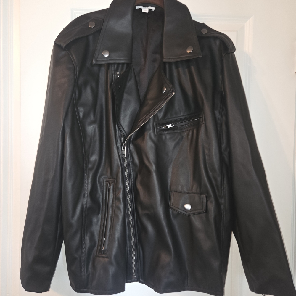 Bar III Black Leather Biker Jacket